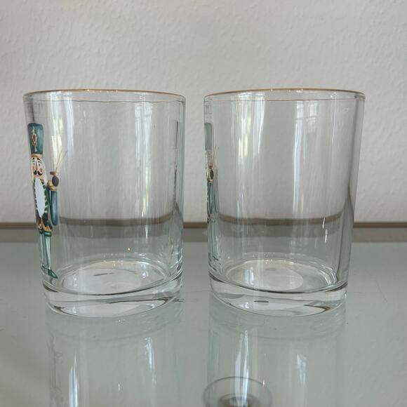 Medici Christmas Nutcracker Glass Tumblers 11oz Set of 2 Holiday Green Gold New - Picture 9 of 15